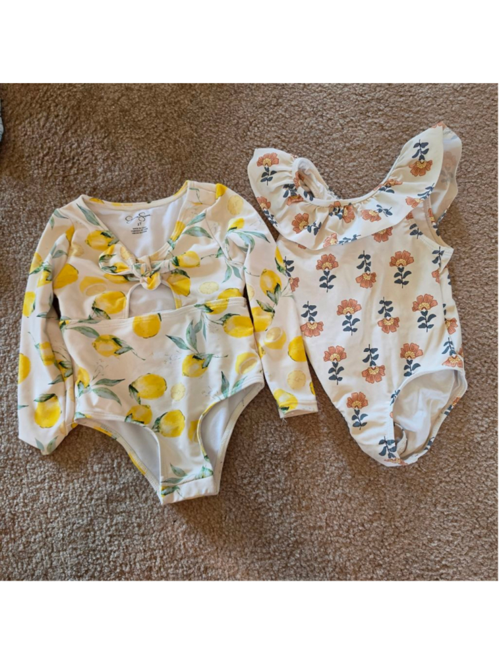 Girls 2T Jessica Simpson One Piece Swimsuit Bundle White Yellow Floral Lemon